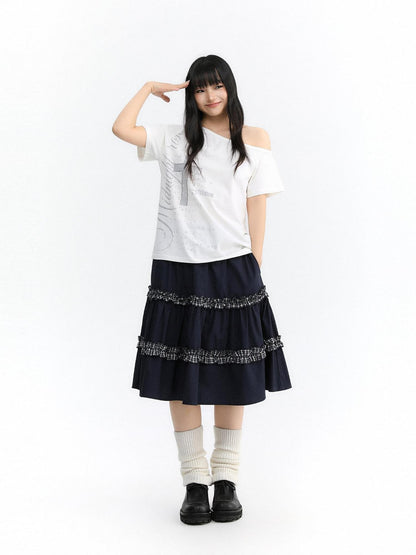 atrandom Cross Print Asymmetric Shoulder Women&