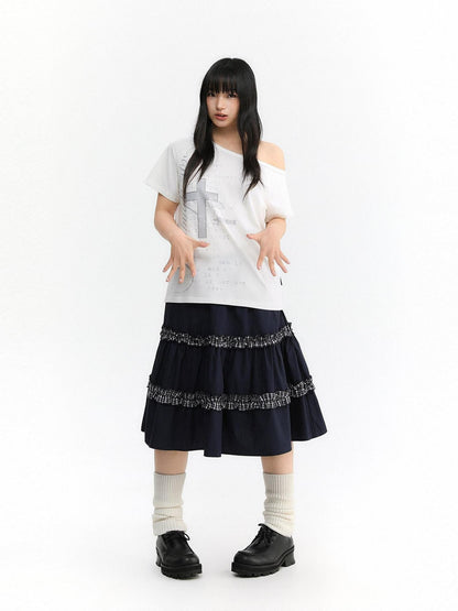 atrandom Cross Print Asymmetric Shoulder Women&