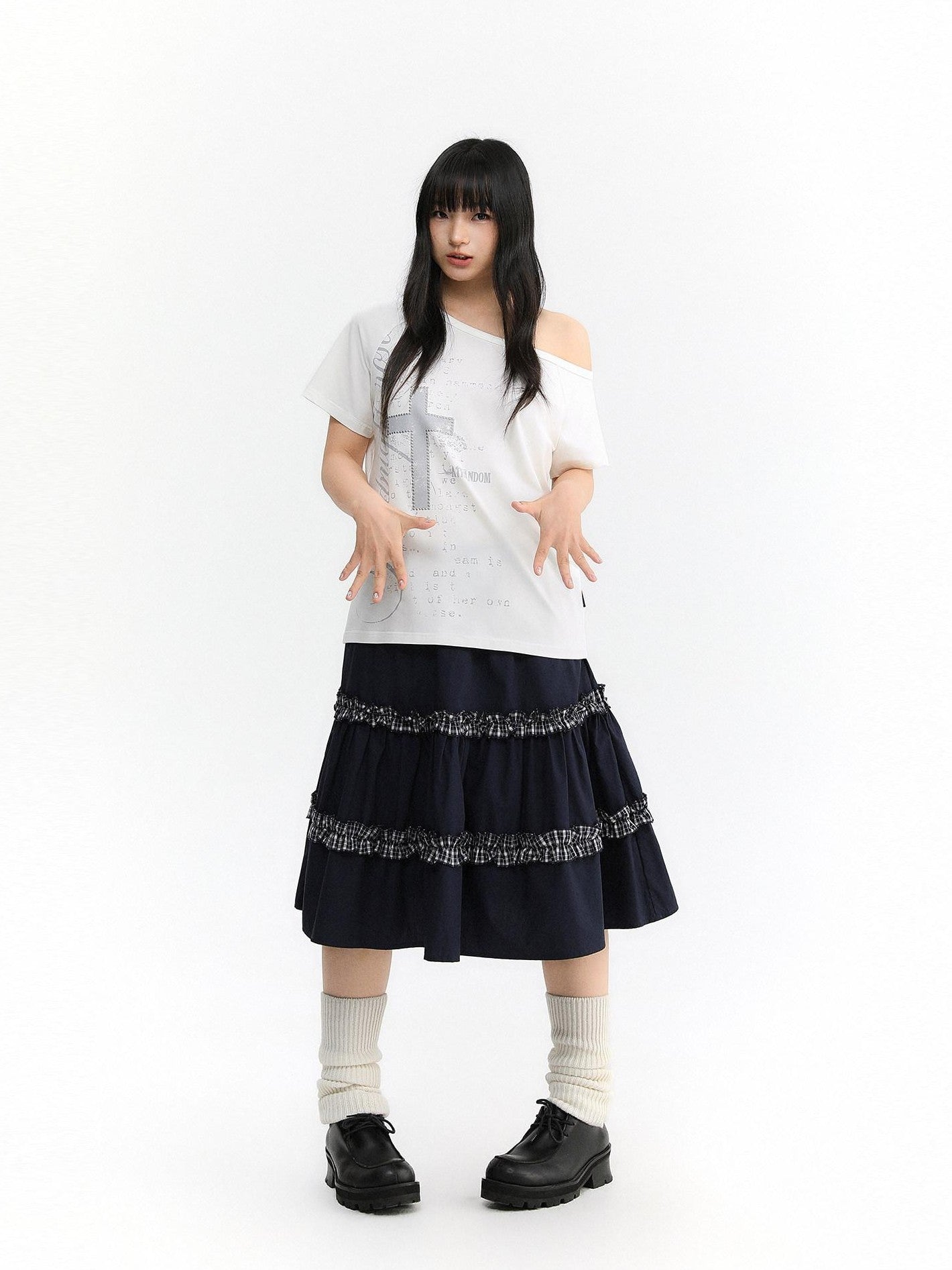 atrandom Cross Print Asymmetric Shoulder Women&