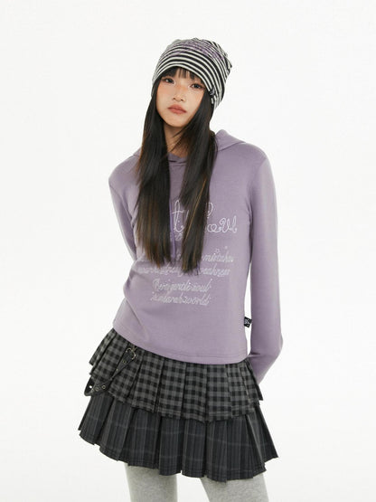 atrandom Dark Gray Air Layer Letter Print Drawstring Hooded Women&