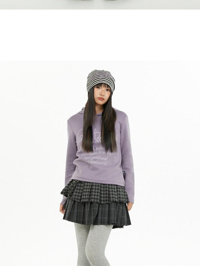 atrandom Dark Gray Air Layer Letter Print Drawstring Hooded Women&
