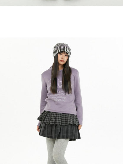 atrandom Dark Gray Air Layer Letter Print Drawstring Hooded Women&