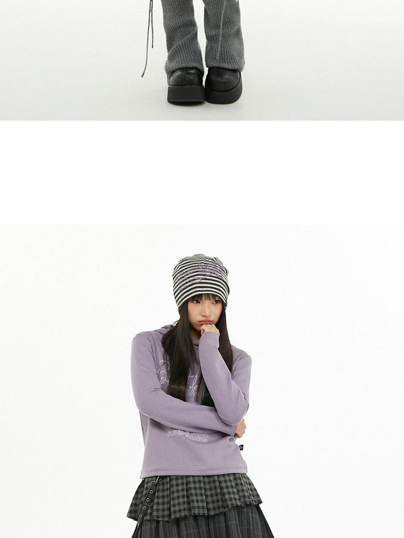 atrandom Dark Gray Air Layer Letter Print Drawstring Hooded Women&
