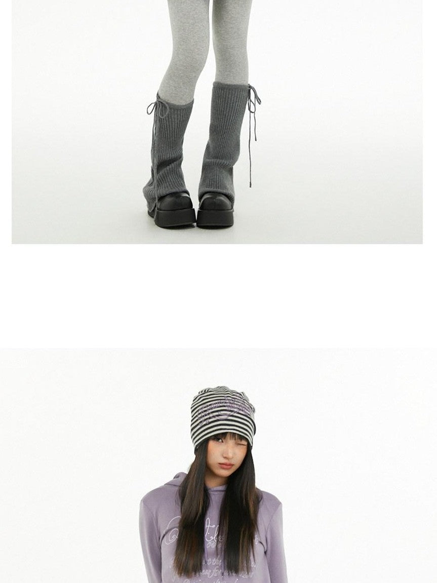 atrandom Dark Gray Air Layer Letter Print Drawstring Hooded Women&