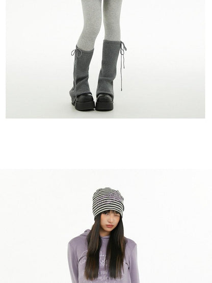 atrandom Dark Gray Air Layer Letter Print Drawstring Hooded Women&