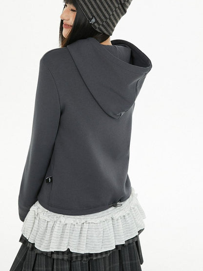 atrandom Dark Gray Air Layer Letter Print Drawstring Hooded Women&