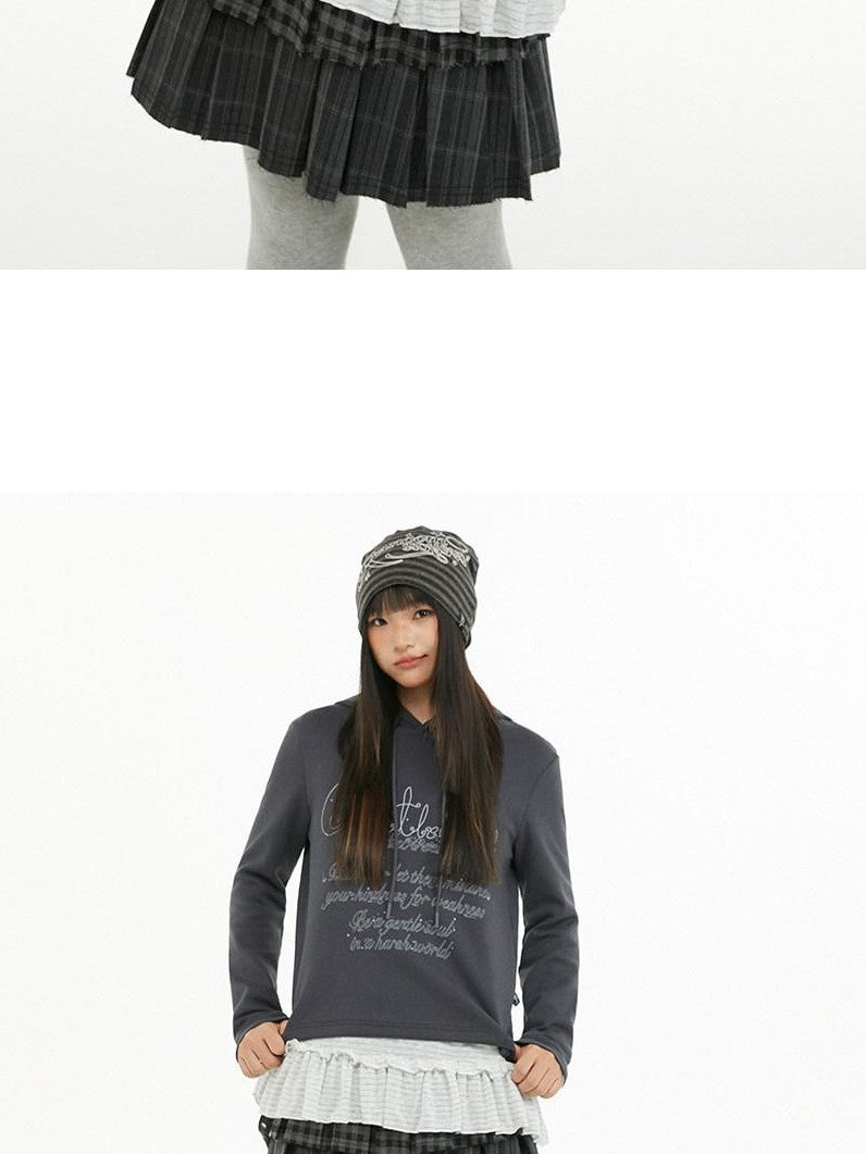 atrandom Dark Gray Air Layer Letter Print Drawstring Hooded Women&