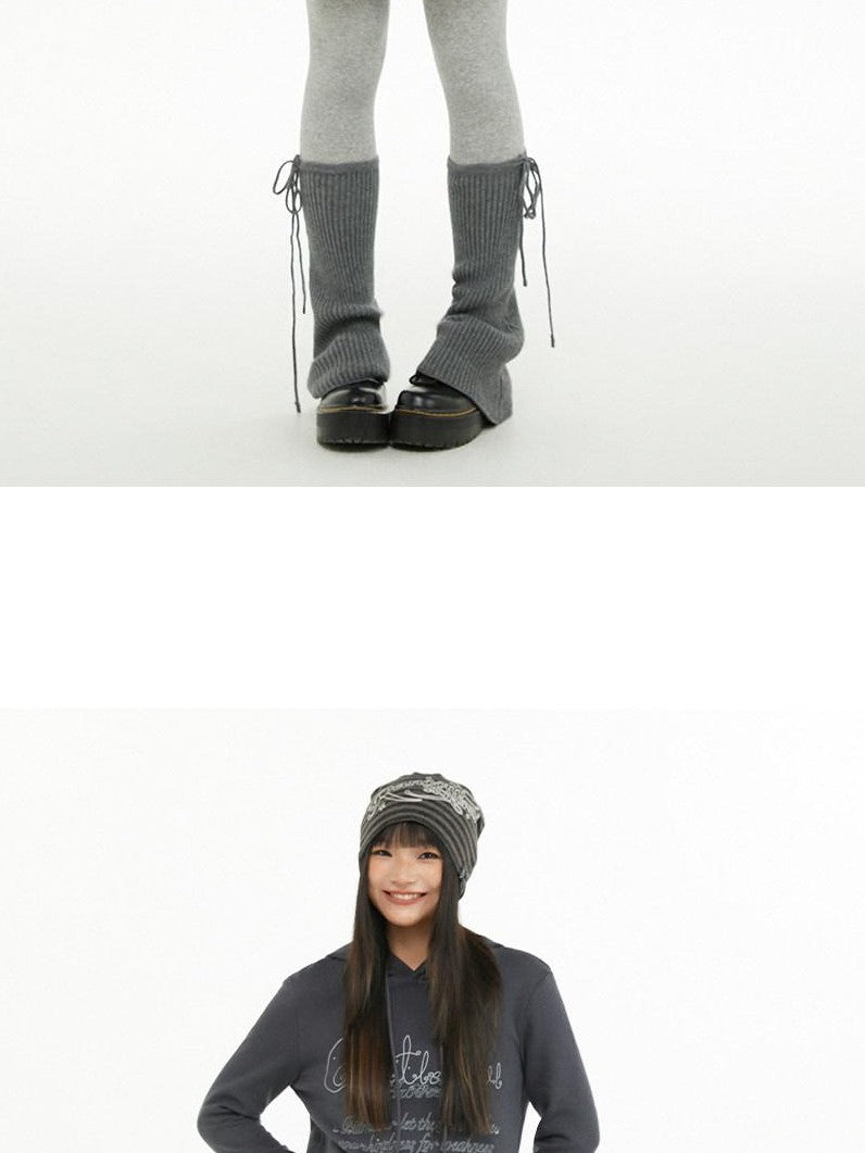 atrandom Dark Gray Air Layer Letter Print Drawstring Hooded Women&
