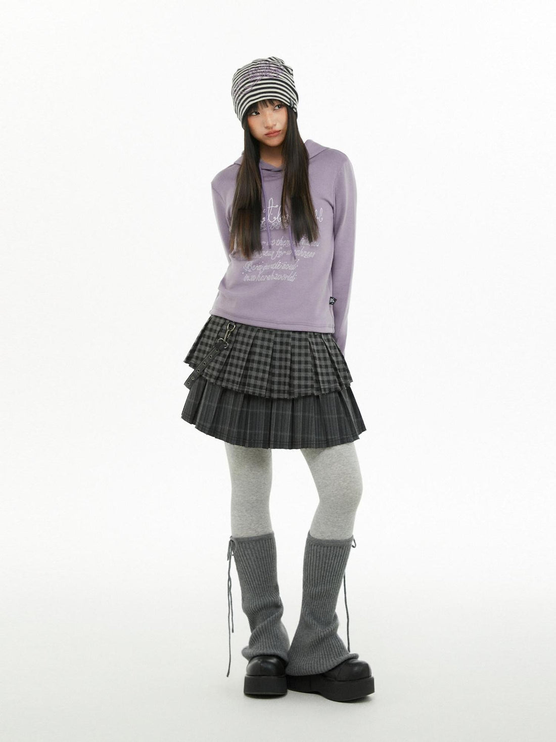 atrandom Dark Gray Air Layer Letter Print Drawstring Hooded Women&