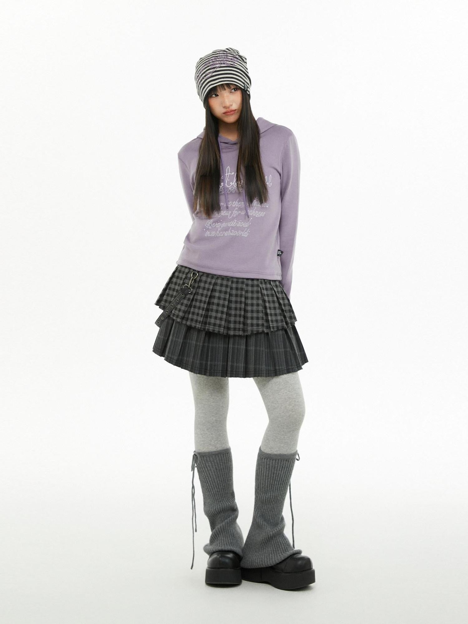 atrandom Dark Gray Air Layer Letter Print Drawstring Hooded Women&
