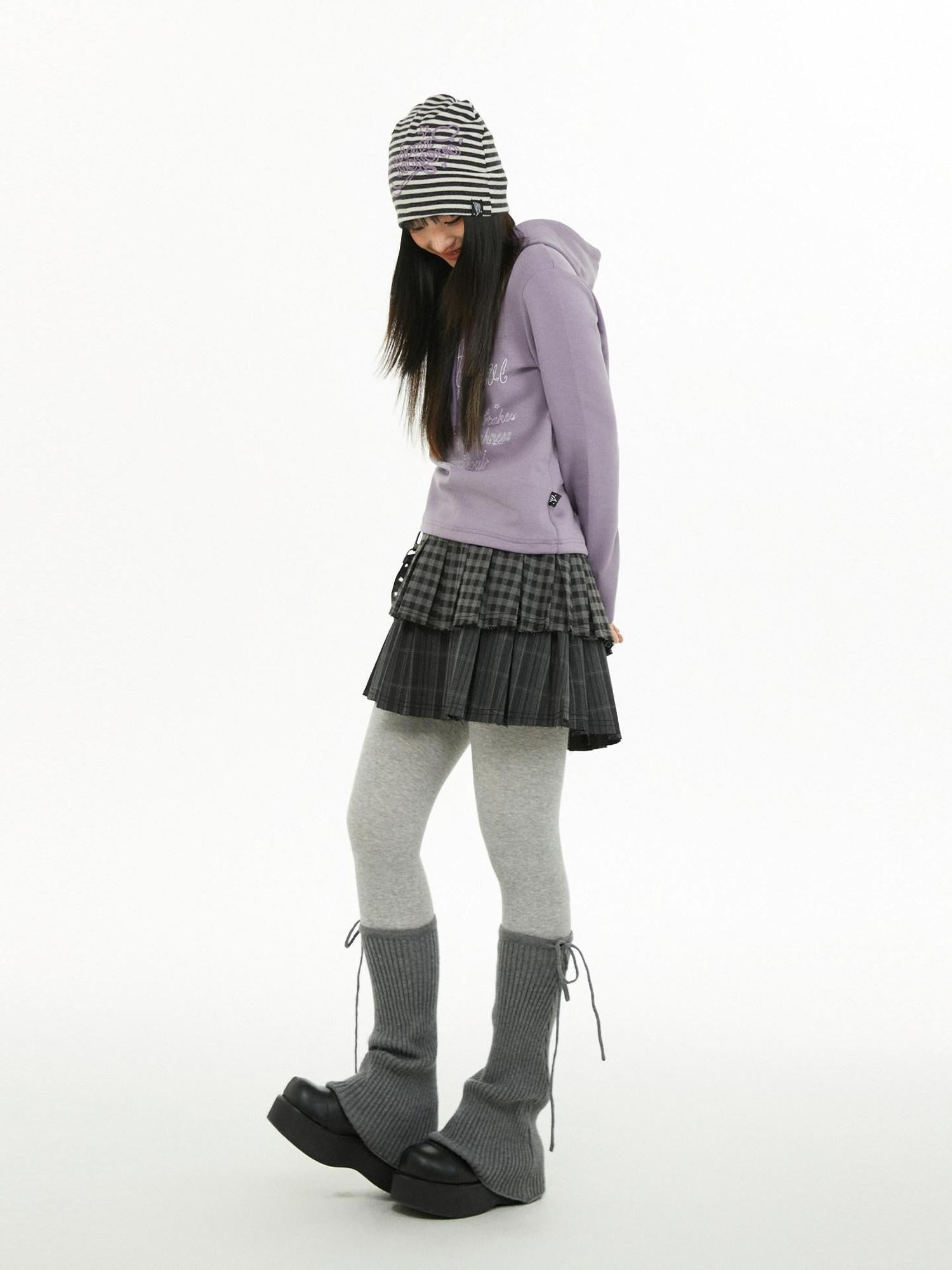 atrandom Dark Gray Air Layer Letter Print Drawstring Hooded Women&