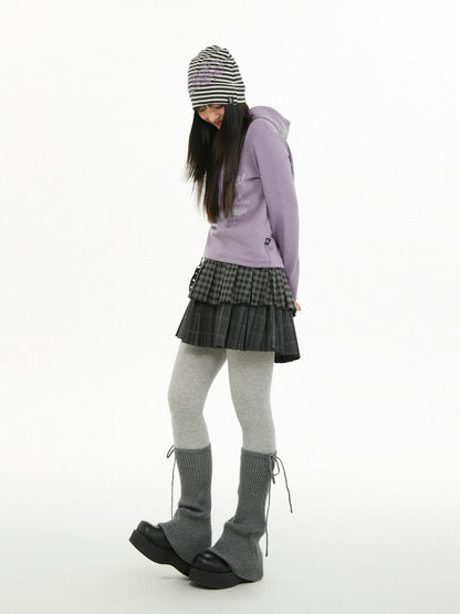 atrandom Dark Gray Air Layer Letter Print Drawstring Hooded Women&