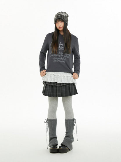 atrandom Dark Gray Air Layer Letter Print Drawstring Hooded Women&