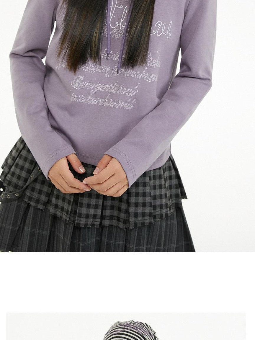 atrandom Dark Gray Air Layer Letter Print Drawstring Hooded Women&