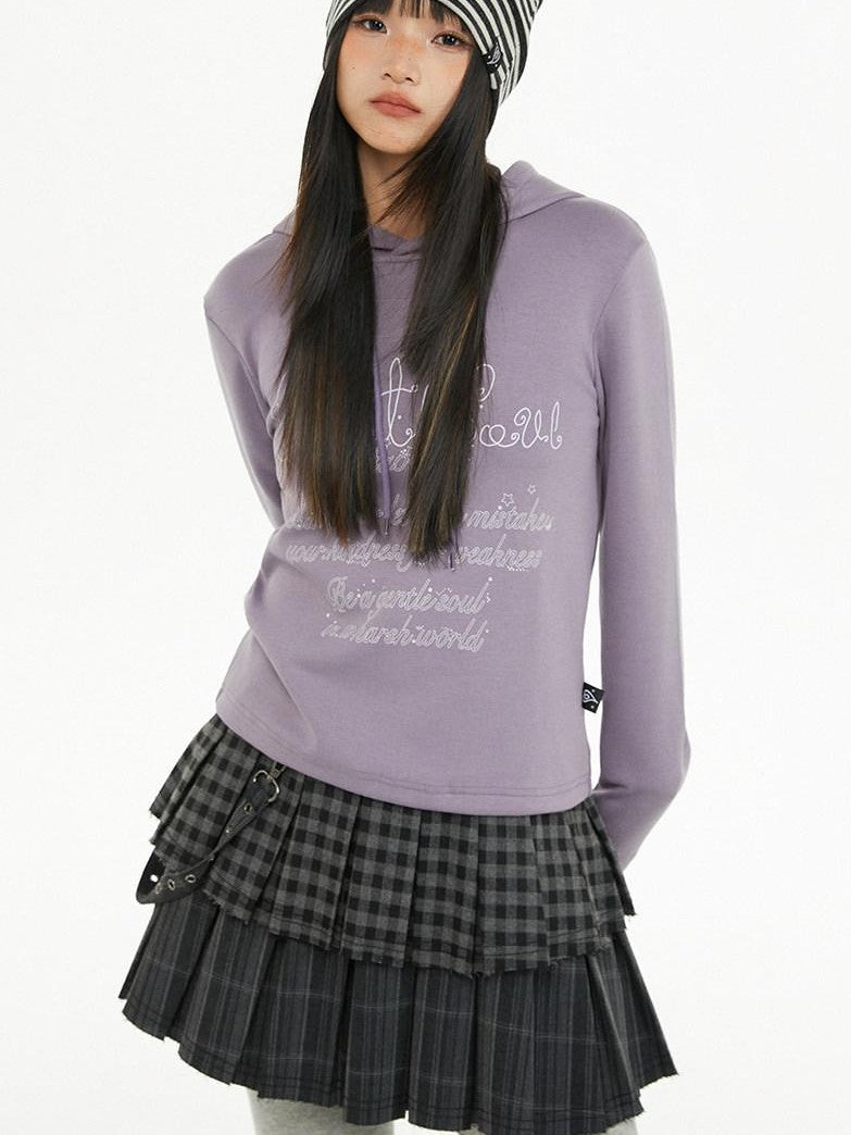 atrandom Dark Gray Air Layer Letter Print Drawstring Hooded Women&