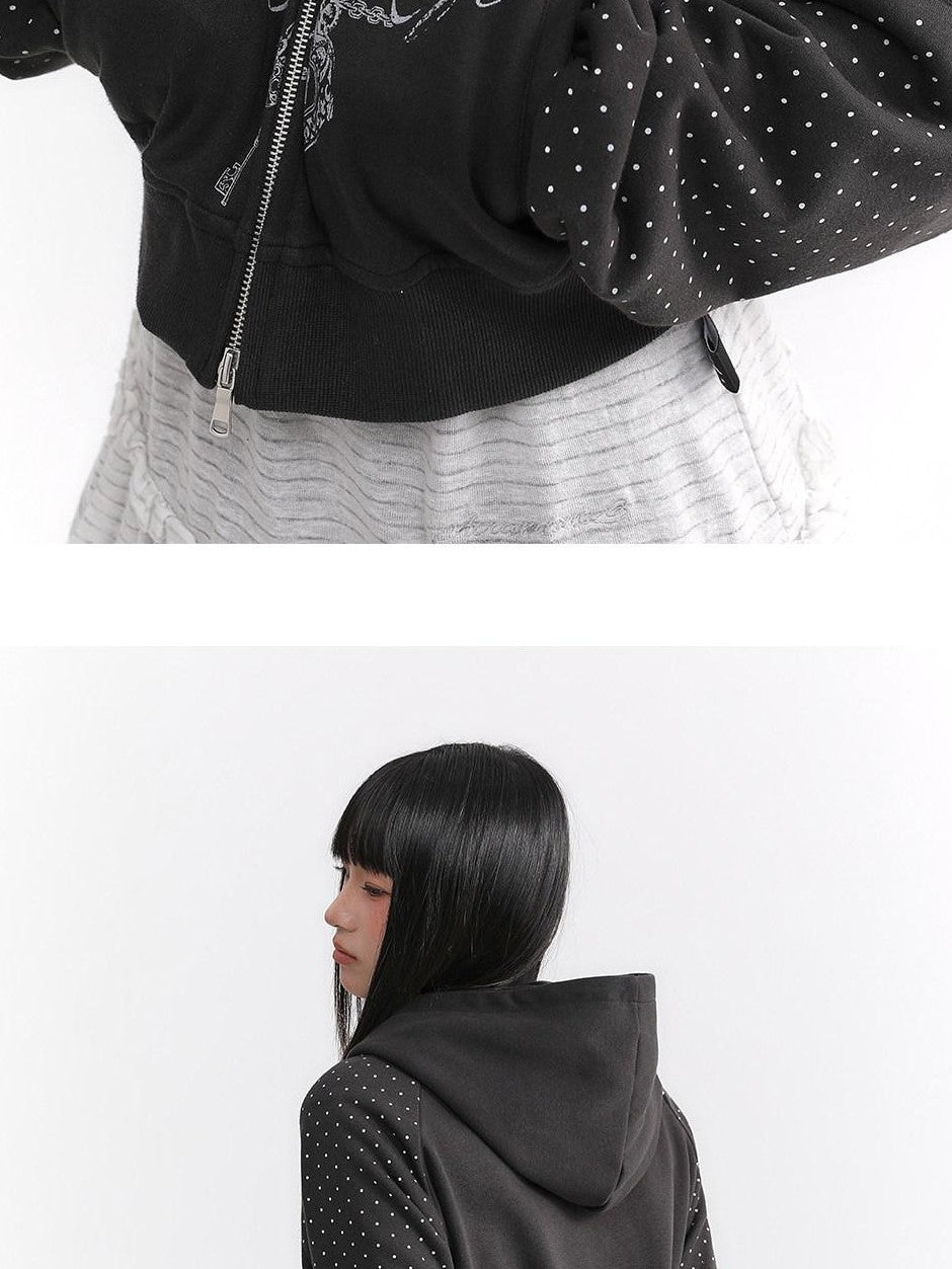 atrandom Dark Gray Dot Patch Plastisol Lettering Raglan Women&