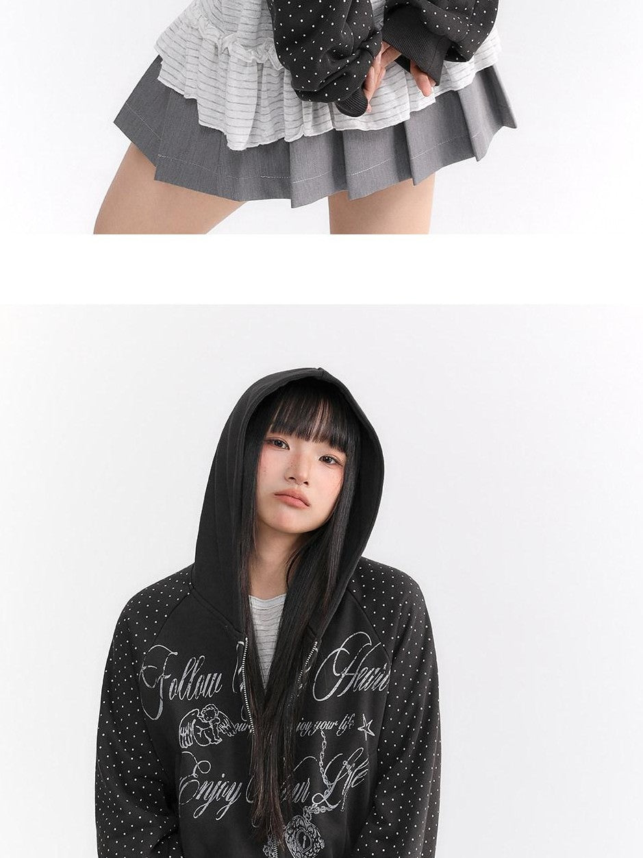 atrandom Dark Gray Dot Patch Plastisol Lettering Raglan Women&
