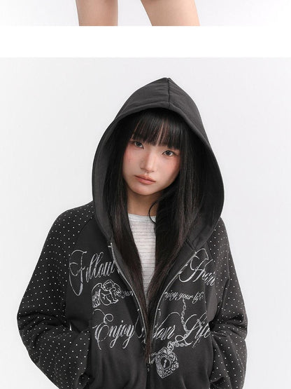 atrandom Dark Gray Dot Patch Plastisol Lettering Raglan Women&