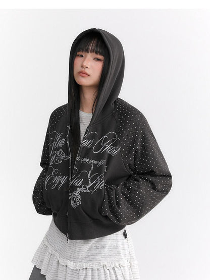 atrandom Dark Gray Dot Patch Plastisol Lettering Raglan Women&