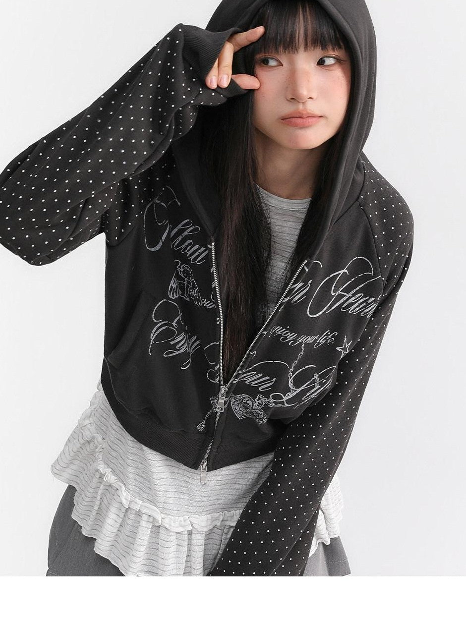 atrandom Dark Gray Dot Patch Plastisol Lettering Raglan Women&
