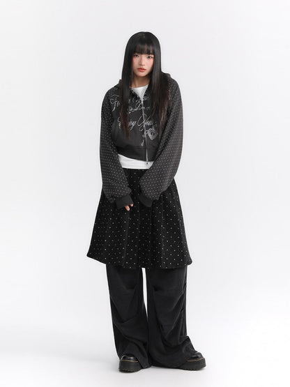atrandom Dark Gray Dot Patch Plastisol Lettering Raglan Women&