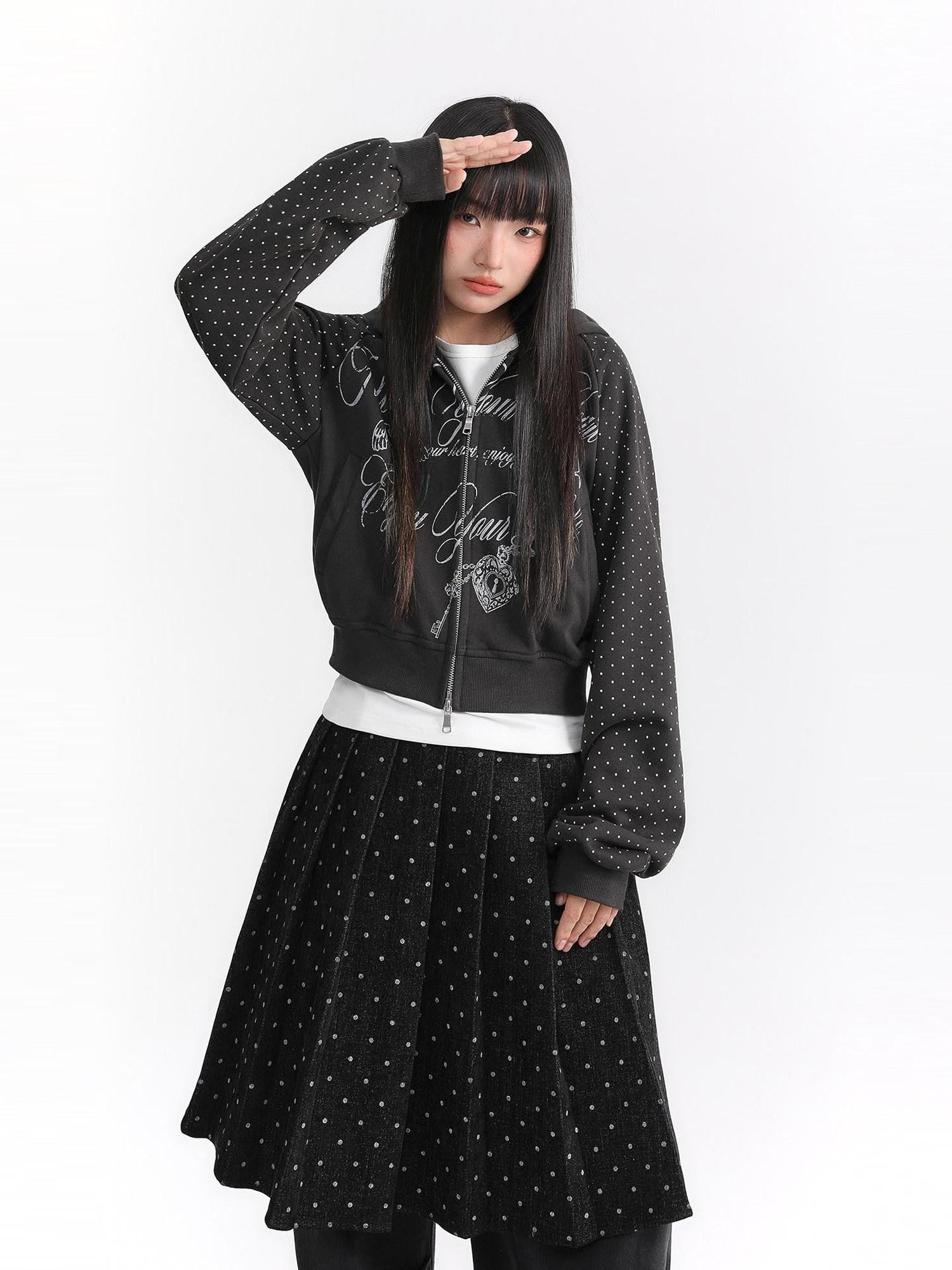 atrandom Dark Gray Dot Patch Plastisol Lettering Raglan Women&