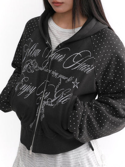 atrandom Dark Gray Dot Patch Plastisol Lettering Raglan Women&