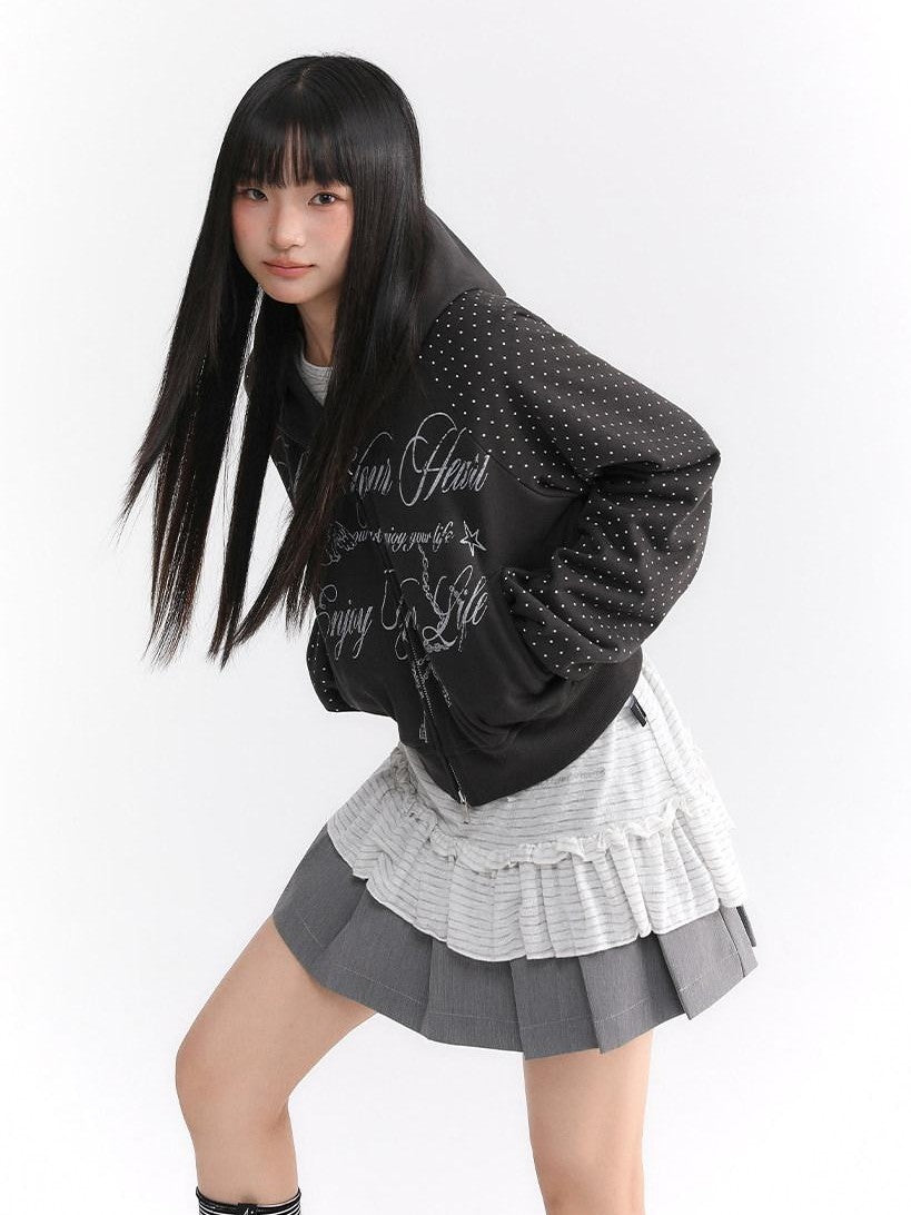 atrandom Dark Gray Dot Patch Plastisol Lettering Raglan Women&