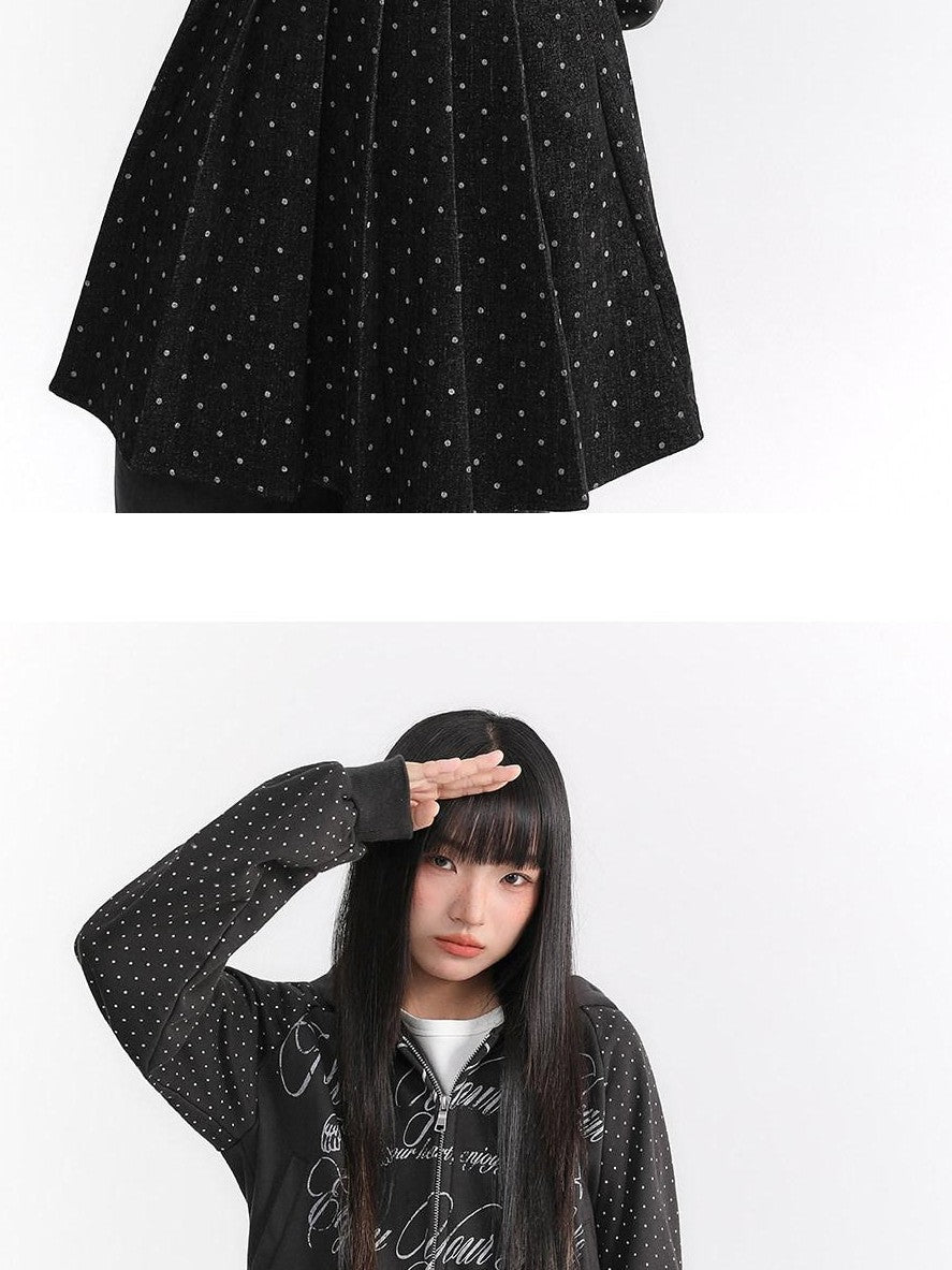 atrandom Dark Gray Dot Patch Plastisol Lettering Raglan Women&