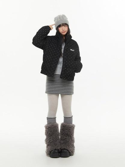 atrandom Dark Gray Zebra Stripe Spliced Brushed Fleece Women&