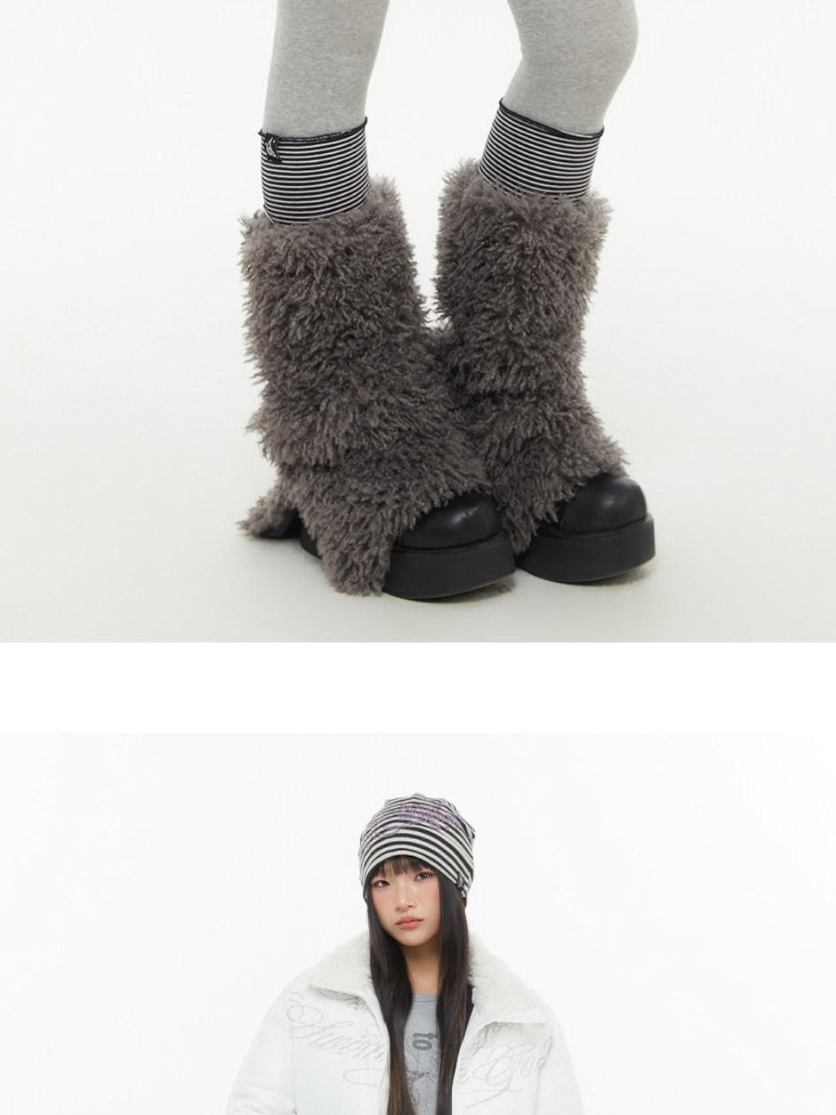 atrandom Dark Gray Zebra Stripe Spliced Brushed Fleece Women&