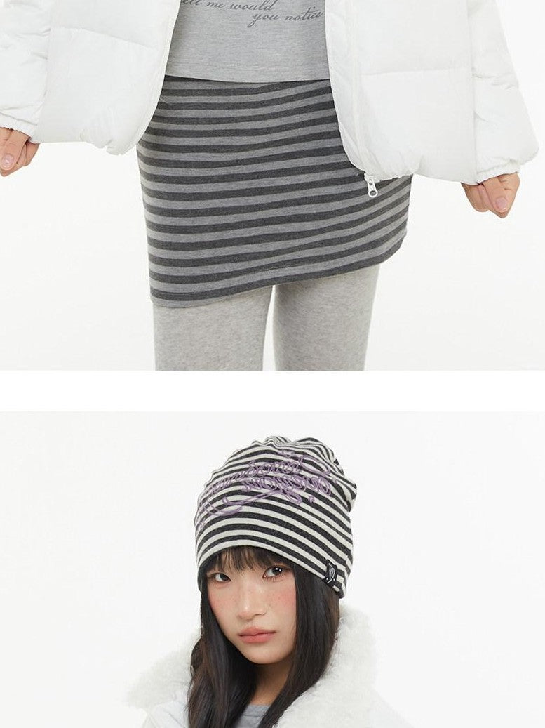atrandom Dark Gray Zebra Stripe Spliced Brushed Fleece Women&