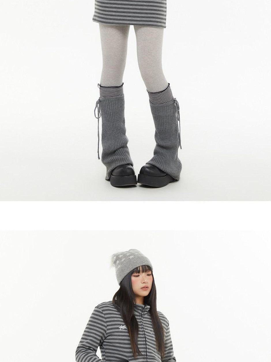 atrandom Dark Gray Zebra Stripe Spliced Brushed Fleece Women&