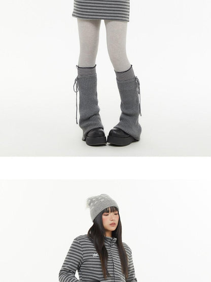 atrandom Dark Gray Zebra Stripe Spliced Brushed Fleece Women&
