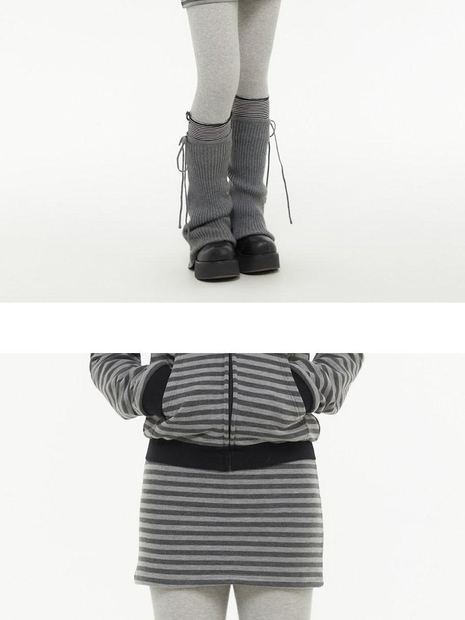 atrandom Dark Gray Zebra Stripe Spliced Brushed Fleece Women&
