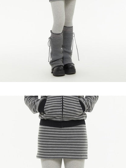 atrandom Dark Gray Zebra Stripe Spliced Brushed Fleece Women&