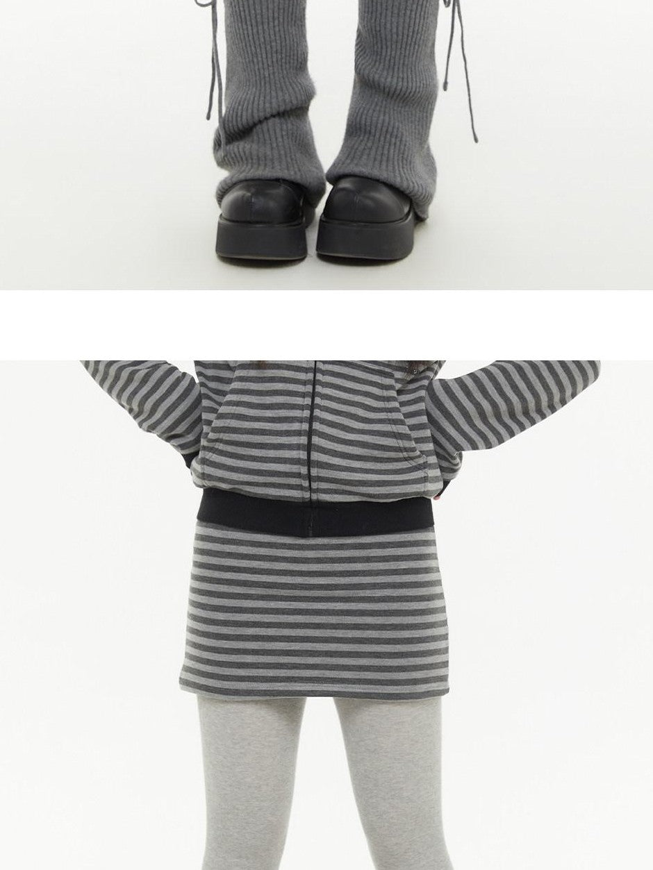 atrandom Dark Gray Zebra Stripe Spliced Brushed Fleece Women&
