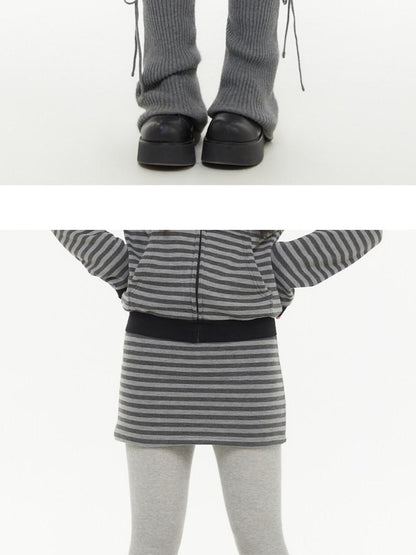 atrandom Dark Gray Zebra Stripe Spliced Brushed Fleece Women&