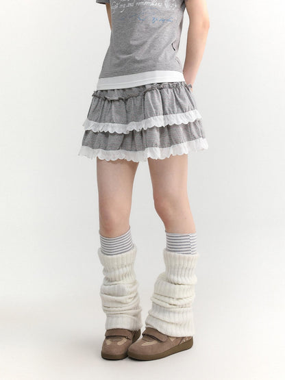 atrandom Dotted Floral Layered Lace Pleated High Waist Women&