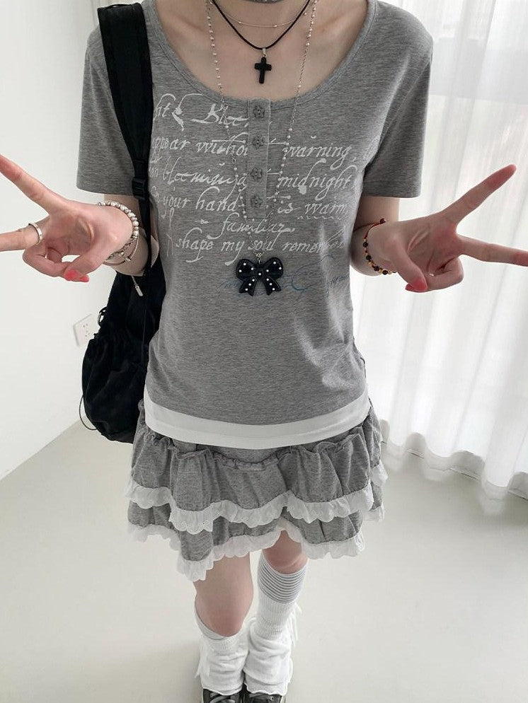 atrandom Dotted Floral Layered Lace Pleated High Waist Women&