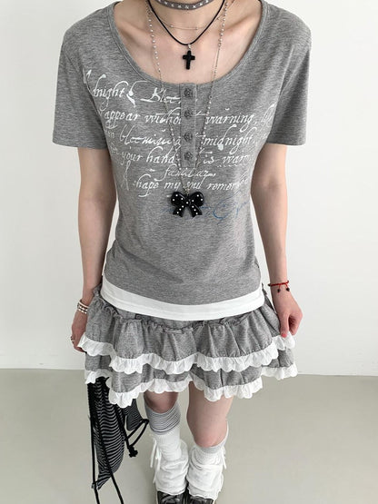 atrandom Dotted Floral Layered Lace Pleated High Waist Women&