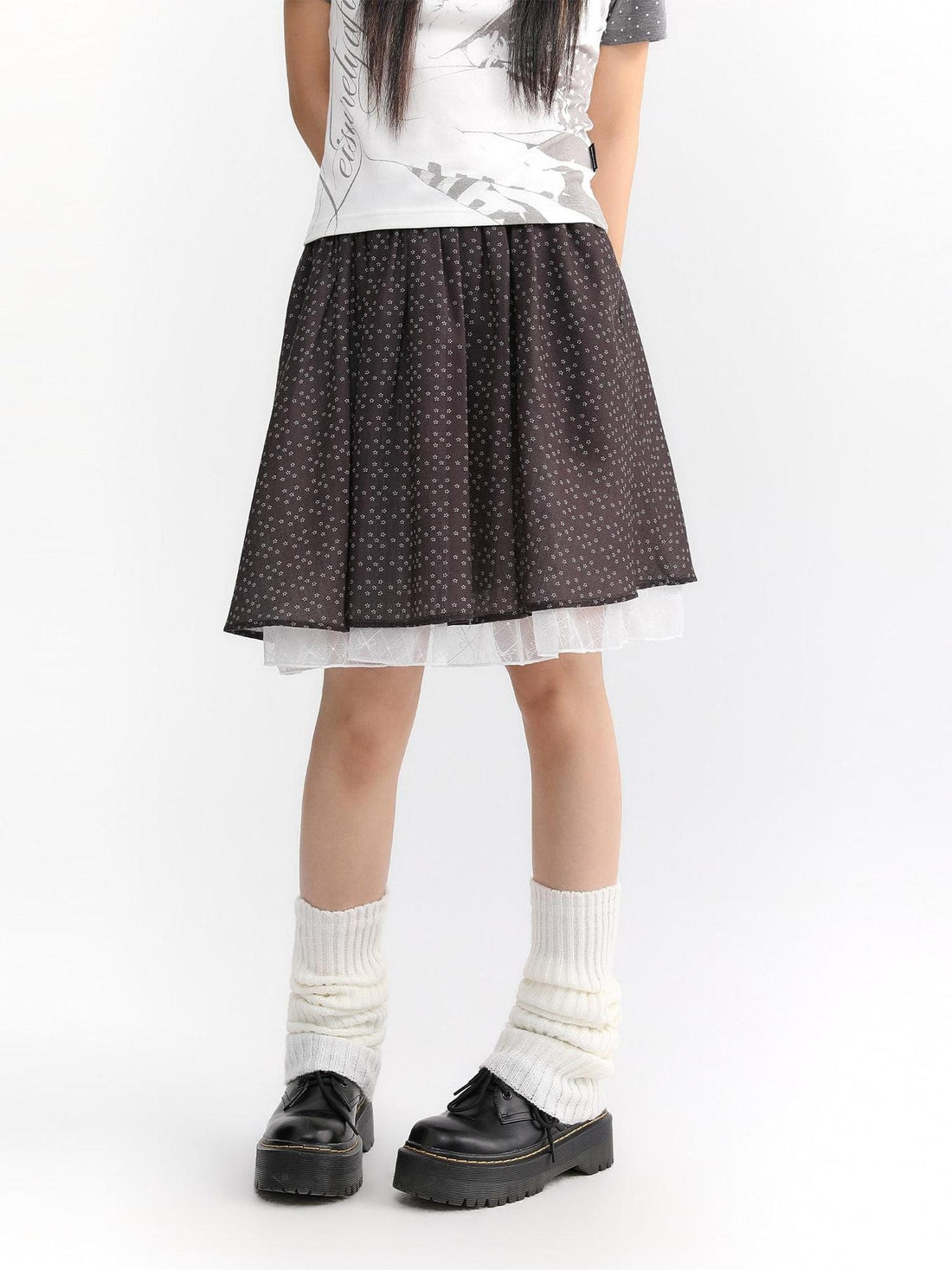 atrandom Dusty Floral Mesh Lace Trim Layered Women&