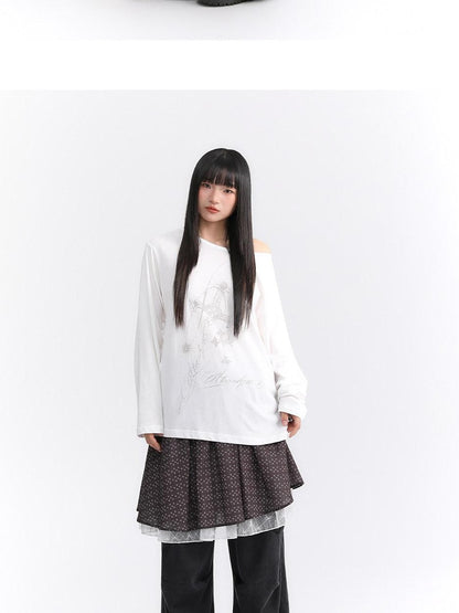 atrandom Dusty Floral Mesh Lace Trim Layered Women&