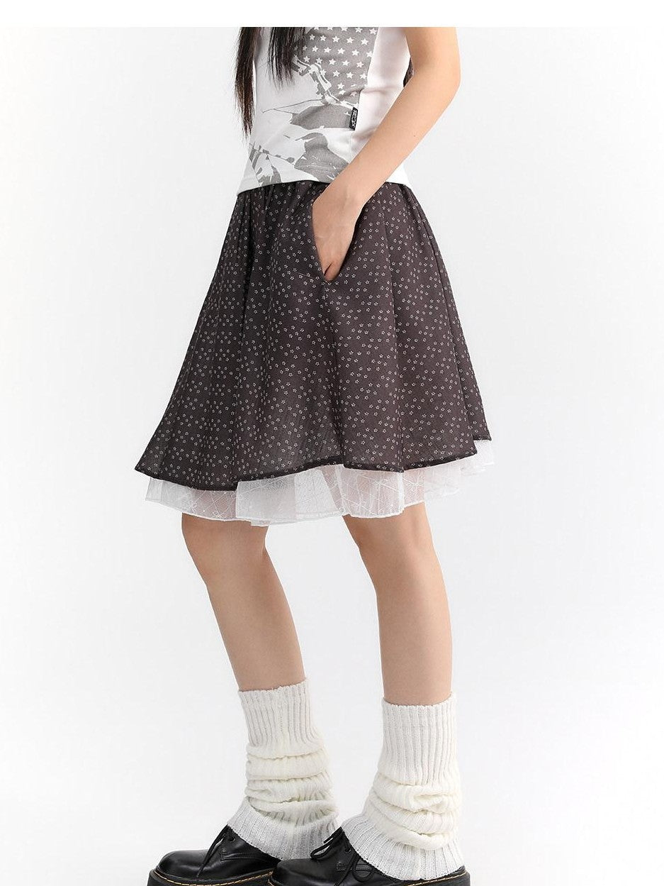atrandom Dusty Floral Mesh Lace Trim Layered Women&