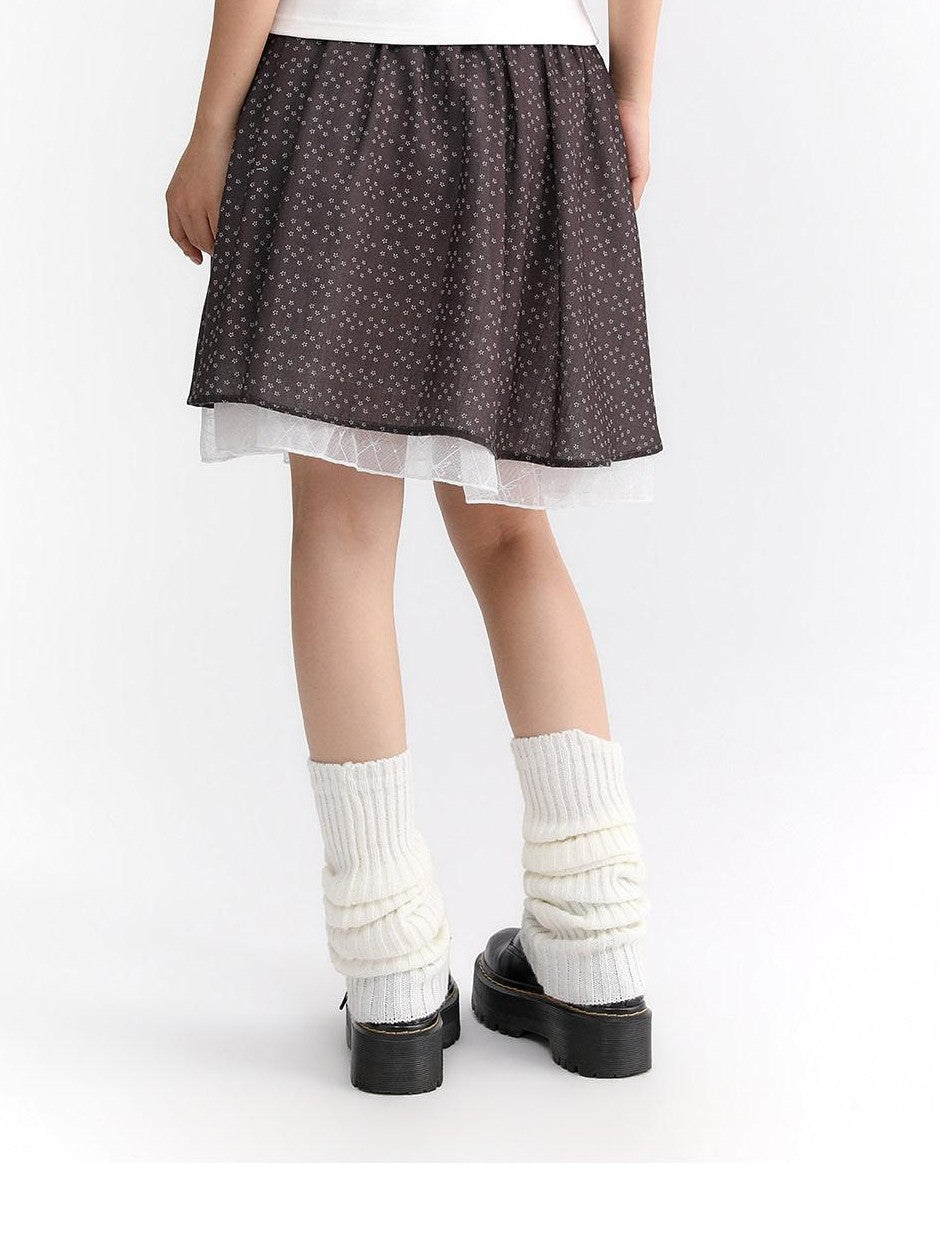atrandom Dusty Floral Mesh Lace Trim Layered Women&