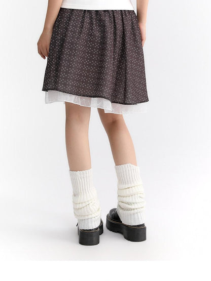 atrandom Dusty Floral Mesh Lace Trim Layered Women&