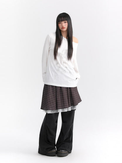 atrandom Dusty Floral Mesh Lace Trim Layered Women&
