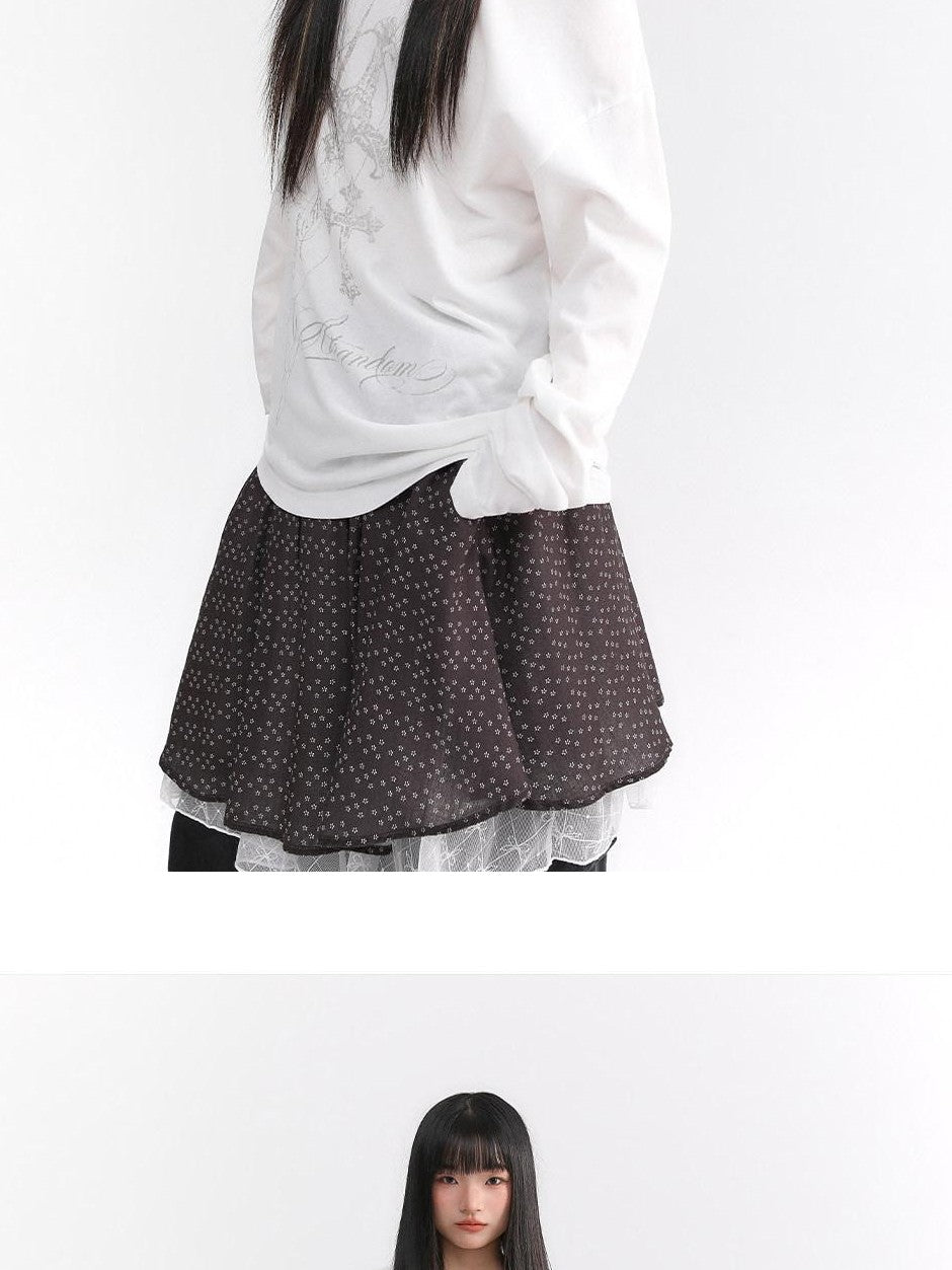 atrandom Dusty Floral Mesh Lace Trim Layered Women&