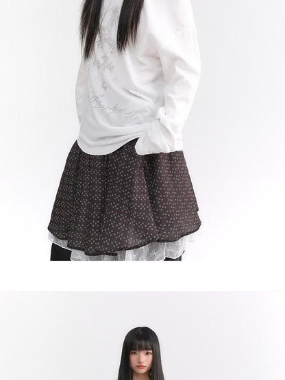 atrandom Dusty Floral Mesh Lace Trim Layered Women&