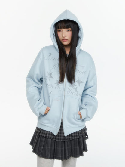 atrandom Embroidered Print Two Way Zip Hooded Women&